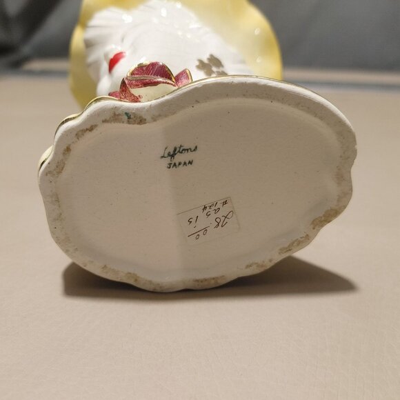 Lefton Japan Lady Head Vase 1950 Porcelain Decor Vintage Flowers Bow MCM Crazing - Picture 4 of 8